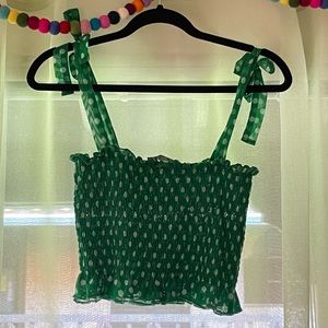 Double mesh green polka dot crop top